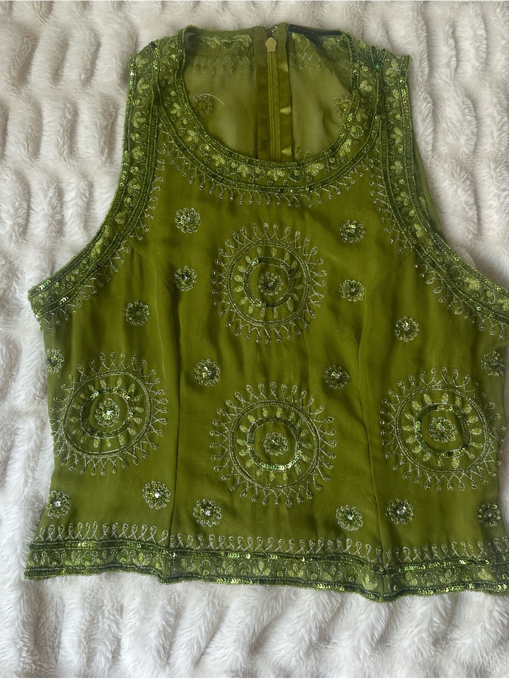Embellished Olive Green Tank Top